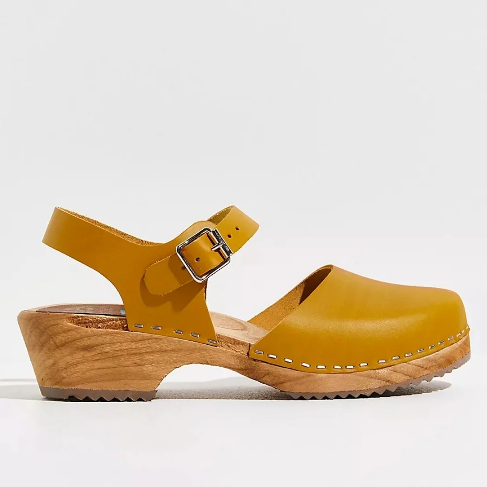MIA Sofia Swedish Clog Free People Size 36 & 40 Mustard Yellow Leather Mary Jane - Picture 7 of 13